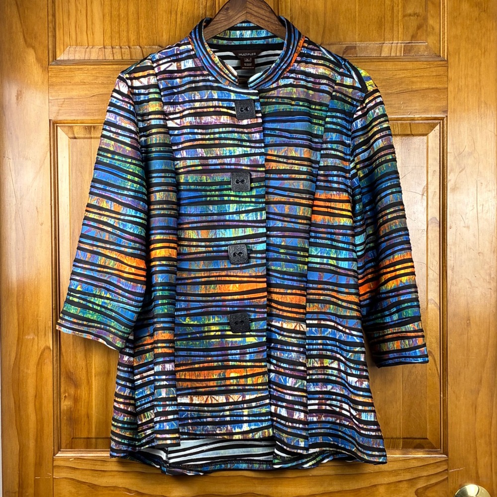 Multiples Art to Wear Textured Stripe Jacket Statement Square Button Size Lg